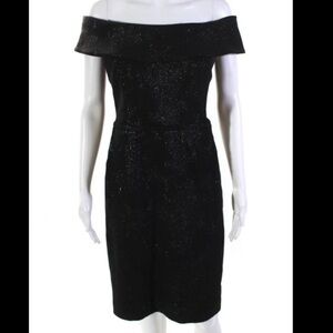 Teri Jon Rickie Freeman Black Metallic Off Shoulder Cocktail Dress Size 10